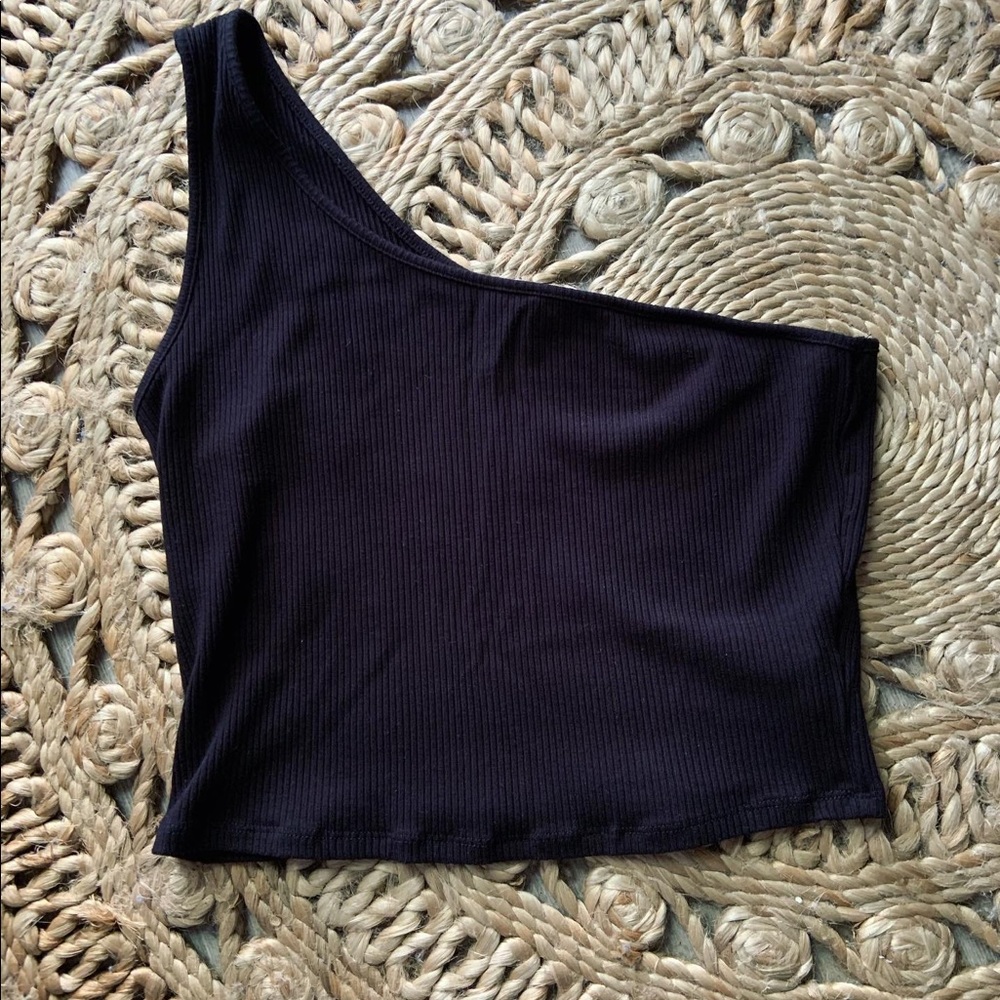SOLD Black One Shoulder Crop Top
